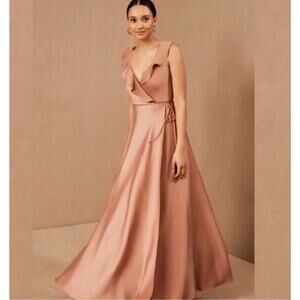 Sachin + Babi Size 0 Tansy Satin Charmeuse Blush Formal Wrap Maxi Gown